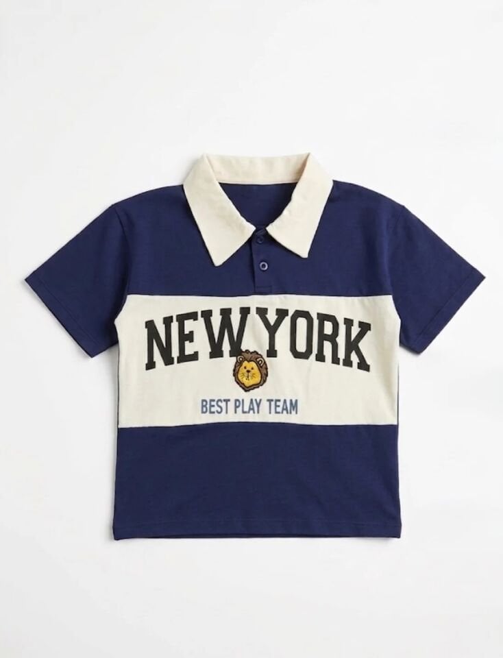 Polo Yaka New York Baskılı Tshirt 5-6 YAŞ