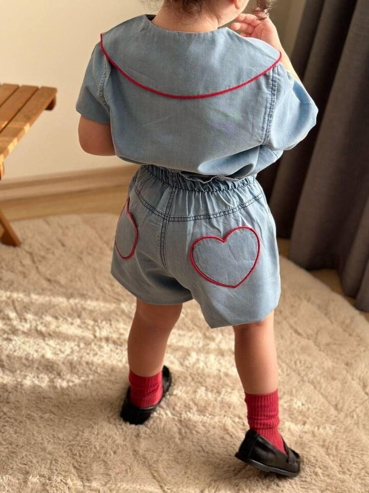 Kalp Detaylı Denim Takım