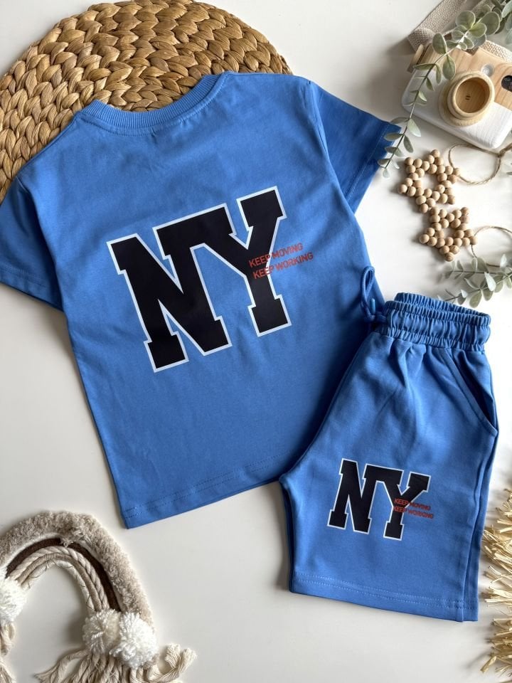 NY Baskılı Şortlu Takım