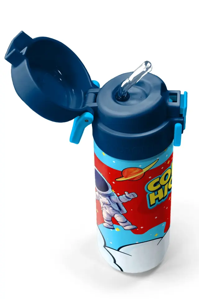 Coral High Kids Kırmızı Mavi Astronot Uzay Desenli Pipetli ve Direkt İçim Çelik Termos 500 ml 38127 Adet