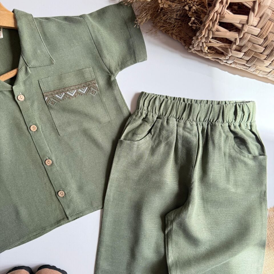 Haki Keten Nakışlı Takım 6-7 YAŞ