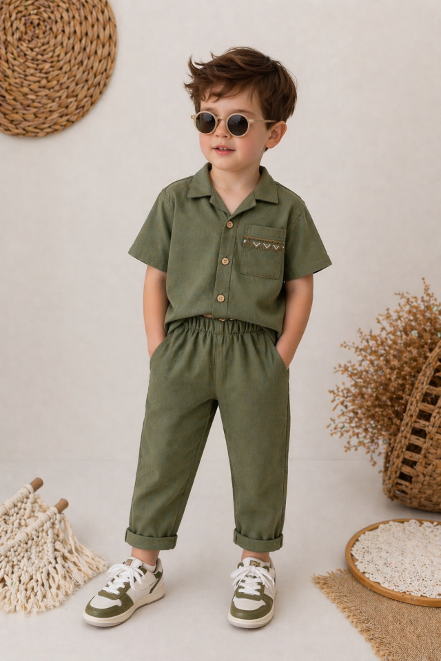 Haki Keten Nakışlı Takım 5-6 YAŞ