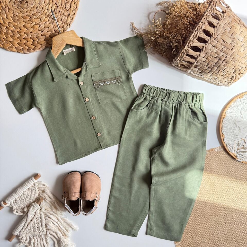 Haki Keten Nakışlı Takım 6-7 YAŞ