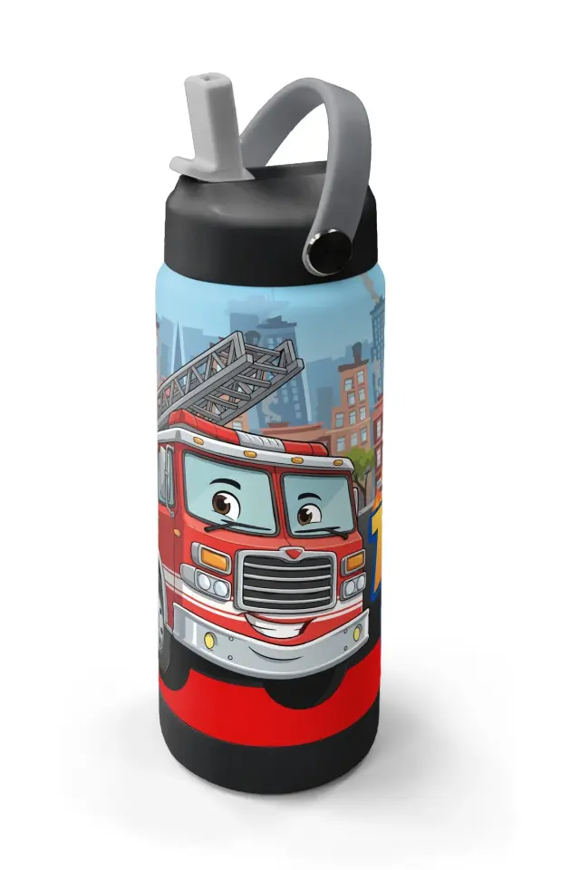 Coral High Kırmızı İtfaiye Desenli Katlanır Ağızlıklı Çelik Termos 650 ml 38345 Adet