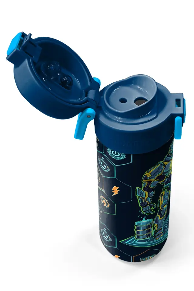 Coral High Kids Lacivert Robot Desenli Pipetli ve Direkt İçim Çelik Termos 500 ml 38128 Adet