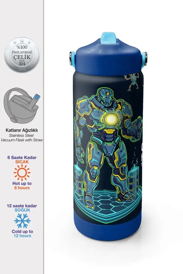 Coral High Lacivert Robot Desenli Katlanır Ağızlıklı Çelik Termos 650 ml 38328 Adet