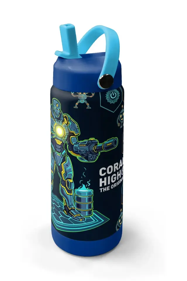 Coral High Lacivert Robot Desenli Katlanır Ağızlıklı Çelik Termos 650 ml 38328 Adet