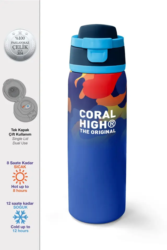 Coral High Saks Kamuflaj Desenli Pipetli ve Direkt İçim Çelik Termos 800 ml 38517 Adet