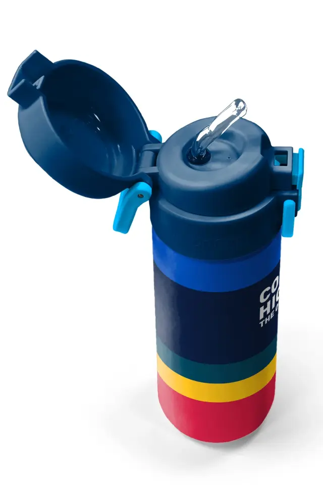 Coral High Kids Renkli Çizgi Desenli Pipetli ve Direkt İçim Çelik Termos 500 ml 38122 Adet