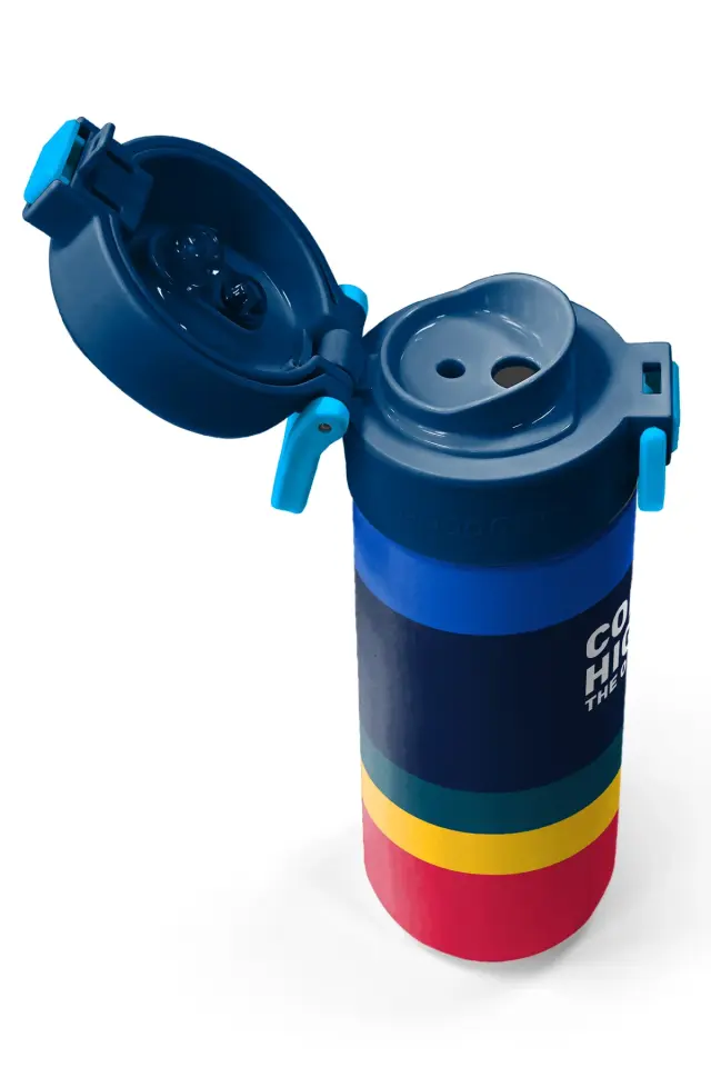 Coral High Kids Renkli Çizgi Desenli Pipetli ve Direkt İçim Çelik Termos 500 ml 38122 Adet