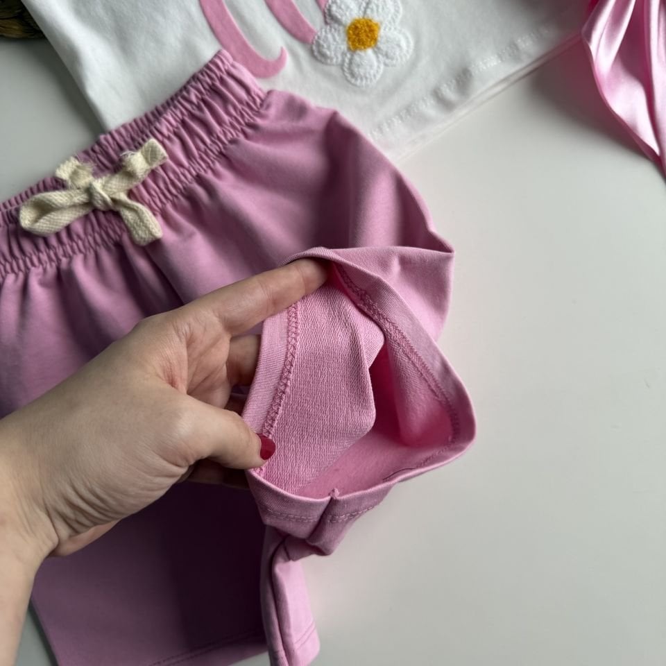 Basic Çiçek Nakışlı Pembe Şortlu Takım