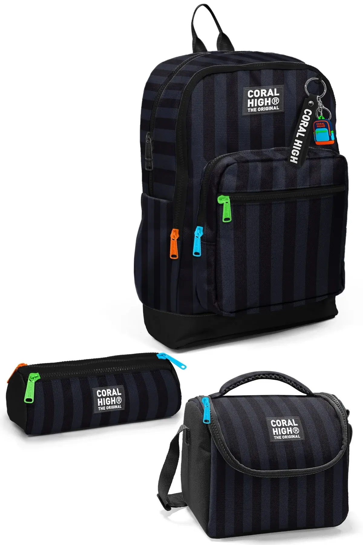 Coral High Kids Siyah Çizgi Desenli 3’lü Okul Çanta Seti SET0133218 Adet