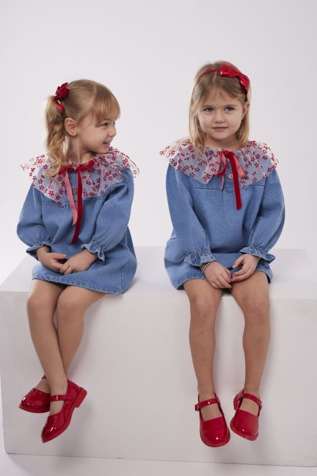 Çantalı Denim Elbise ( 1 beden büyük alınız) 7-8 YAŞ