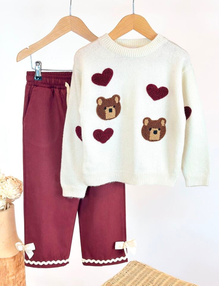 Triko Kalp Detaylı Gabardin Pantolonlu Takım 5-6 YAŞ