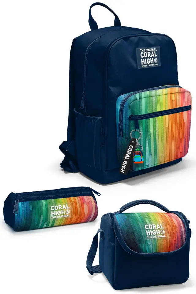 Coral High Lacivert Renkli Çizgili 3’lü Okul Çanta Seti SET0123690 Adet