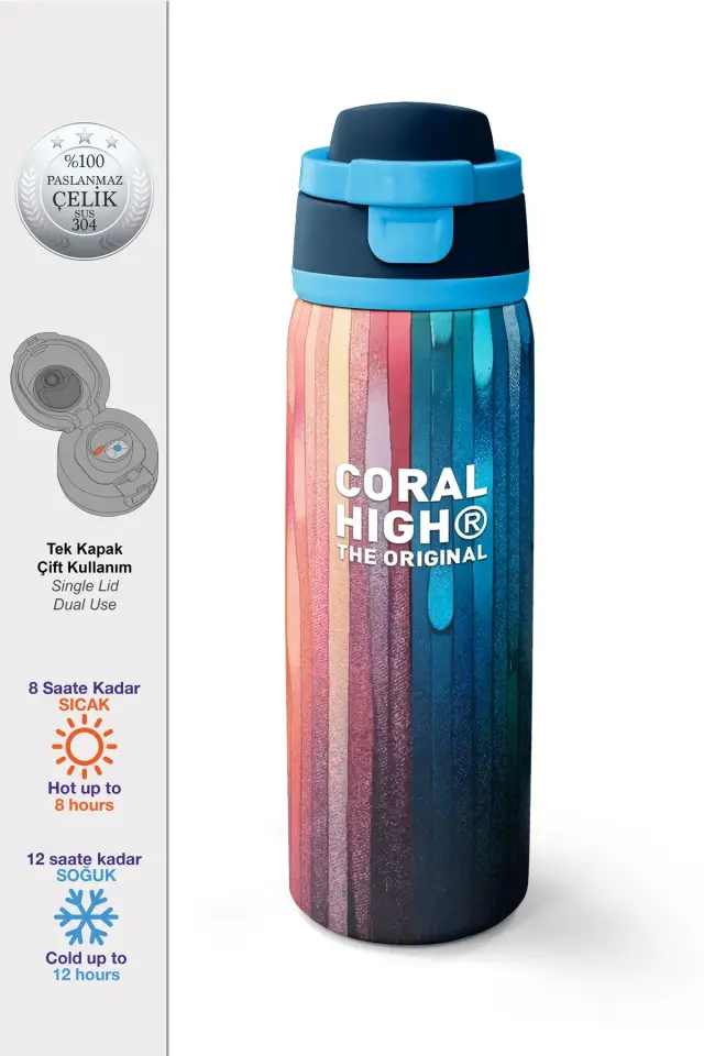 Coral High Lacivert Renkli Pipetli ve Direkt İçim Çelik Termos 800 ml 38550 Adet