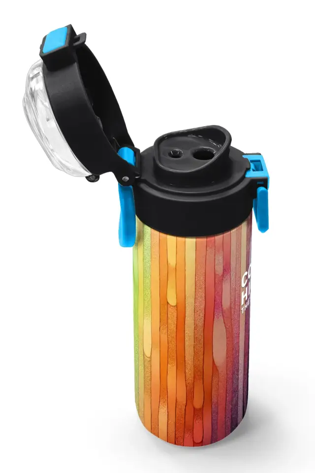 Coral High Kids Lacivert Renkli Çizgili Desenli Pipetli ve Direkt İçim Çelik Termos 500 ml 31890 Adet