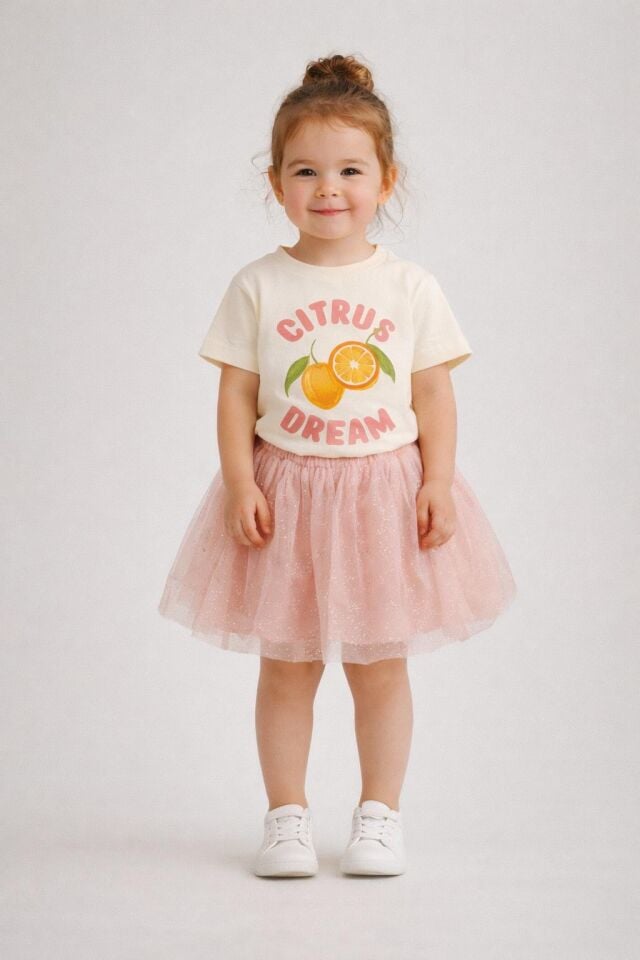 Portakal Baskılı Etekli Takım 6-7 YAŞ