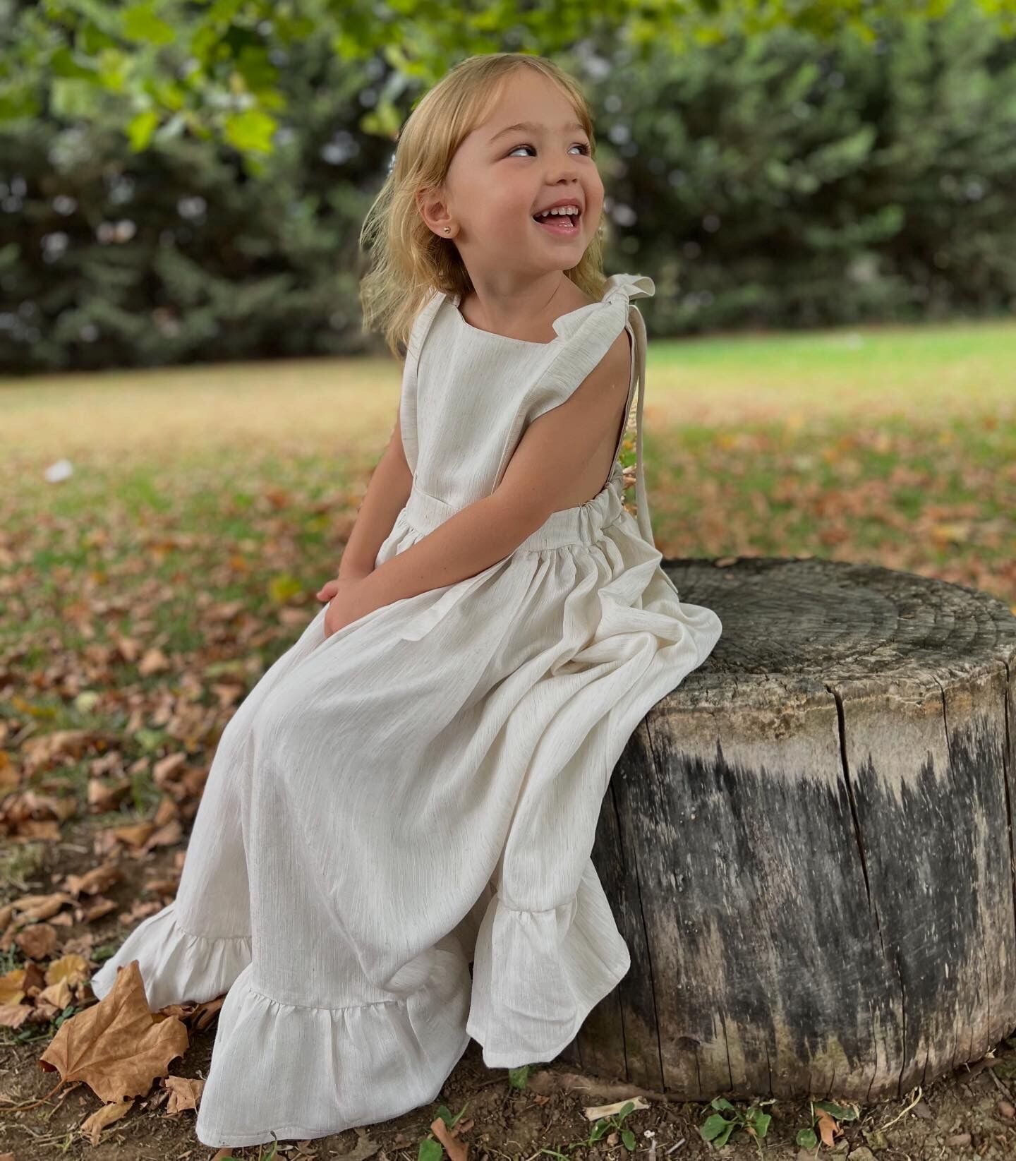 Özel Üretim Keten Krem Elbise 9-10 YAŞ