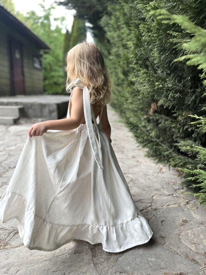 Özel Üretim Keten Krem Elbise 9-10 YAŞ