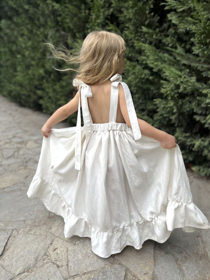 Özel Üretim Keten Krem Elbise 9-10 YAŞ