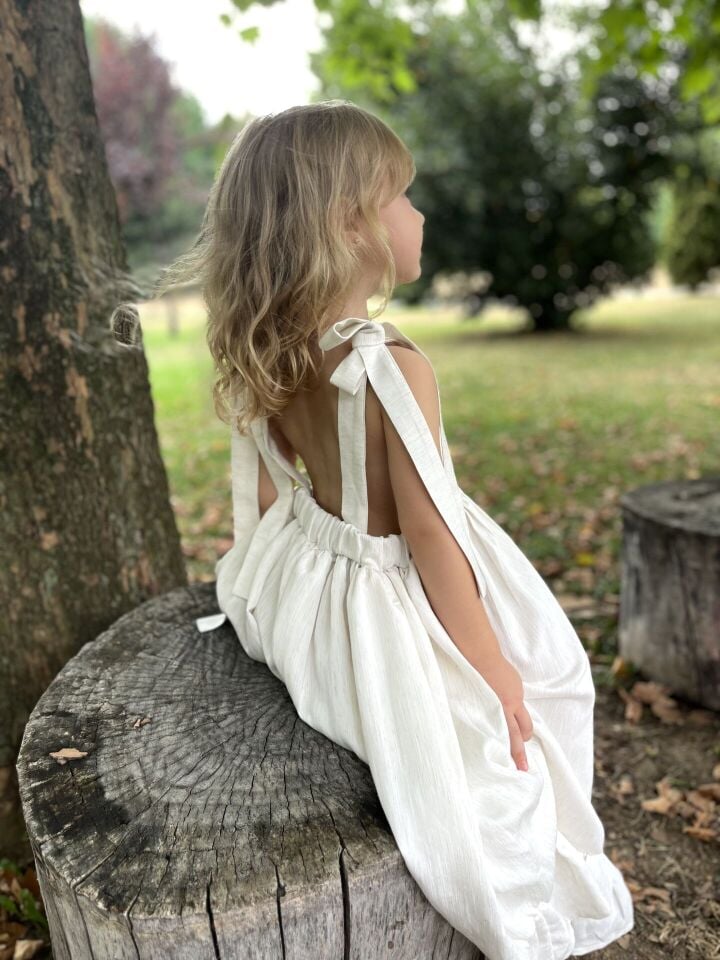 Özel Üretim Keten Krem Elbise 9-10 YAŞ