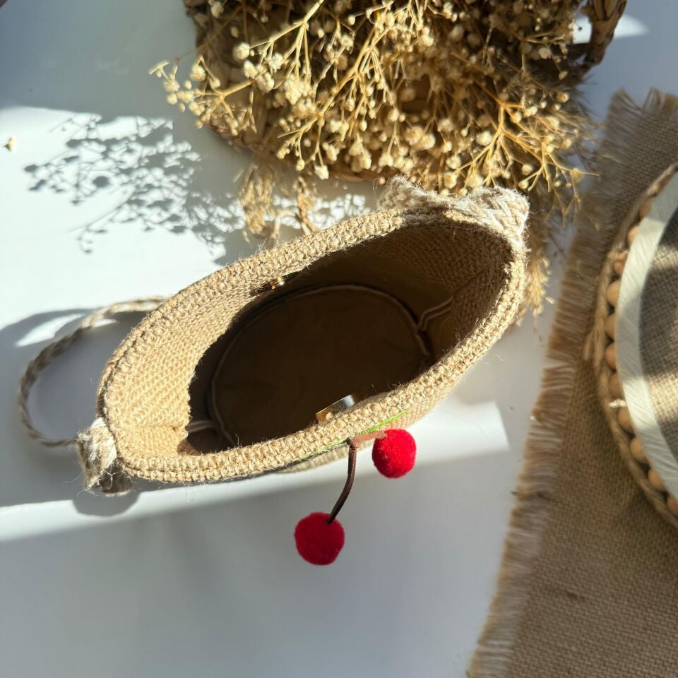 Kirazlı Hasır Çanta Adet