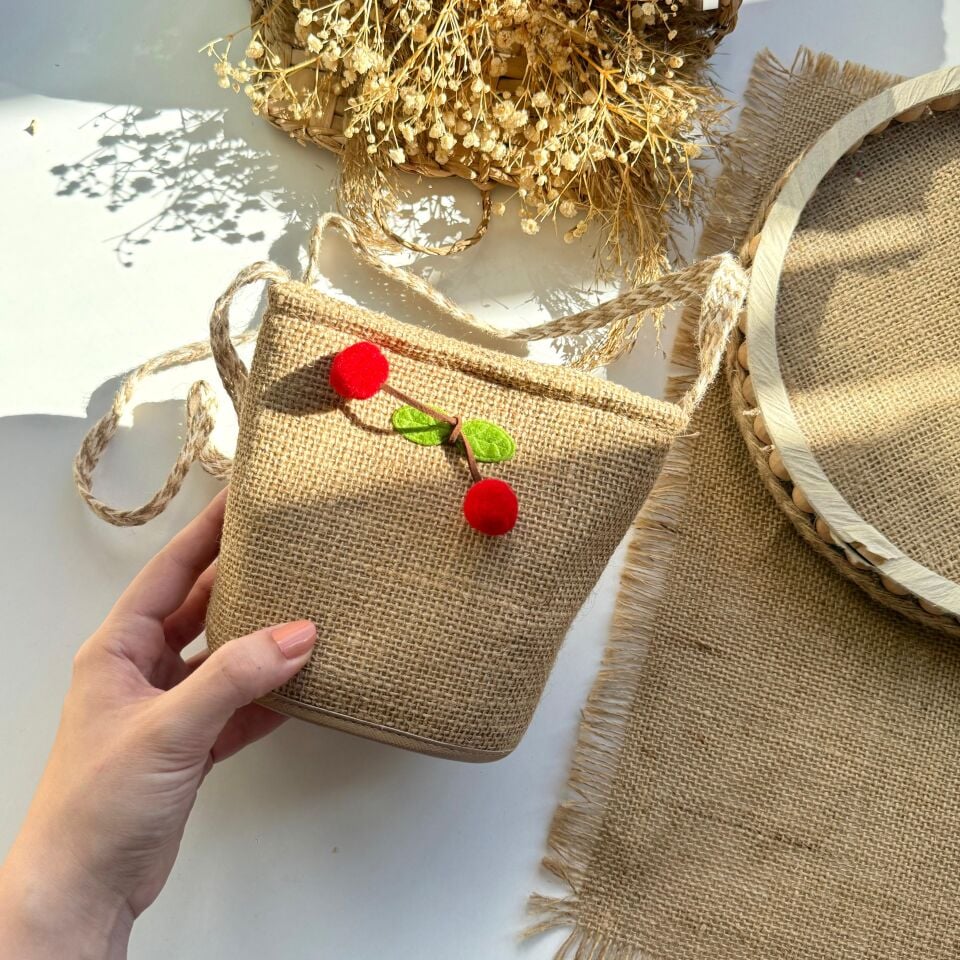 Kirazlı Hasır Çanta Adet