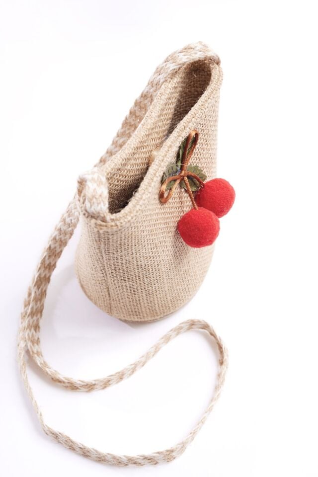 Kirazlı Hasır Çanta Adet