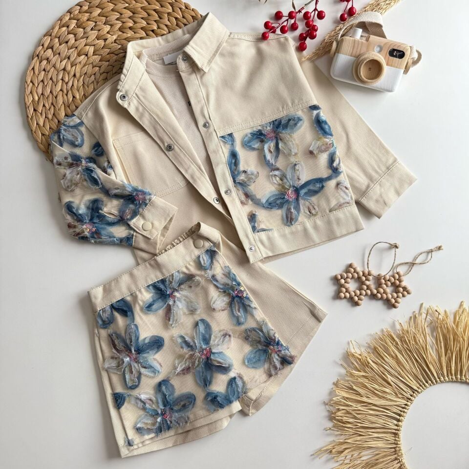 3'lü Çicekli Şort Etekli Takım 6-7 YAŞ