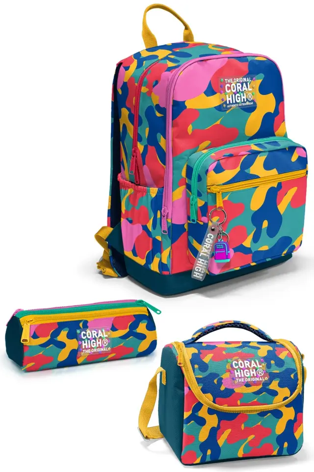 Coral High Renkli Kamuflaj Desenli 3’lü Okul Çanta Seti SET0133232 Adet