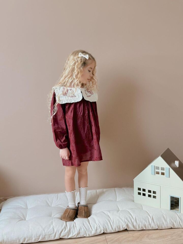 Bordo İşlemeli Elbise 9-10 YAŞ