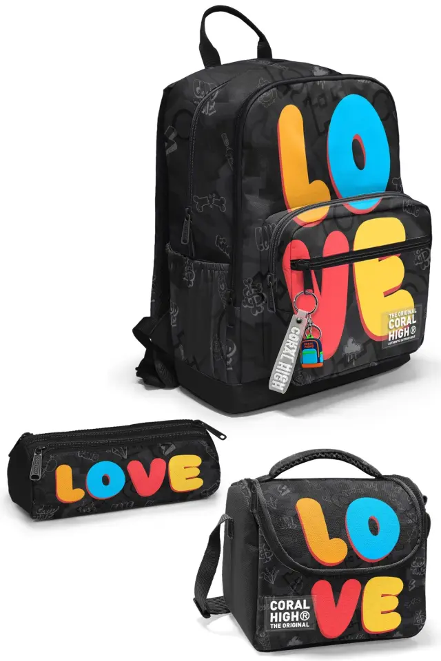 Coral High Renkli Love Desenli 3’lü Okul Çanta Seti SET0133230 Adet