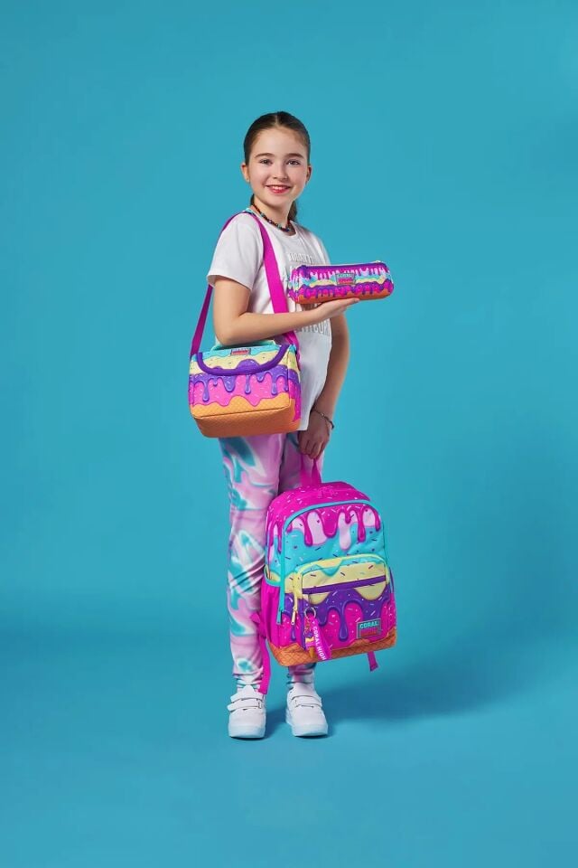 Coral High Kids Pembe Rengarenk Dondurma Desenli 3’lü Okul Çanta Seti SET0123731 Adet