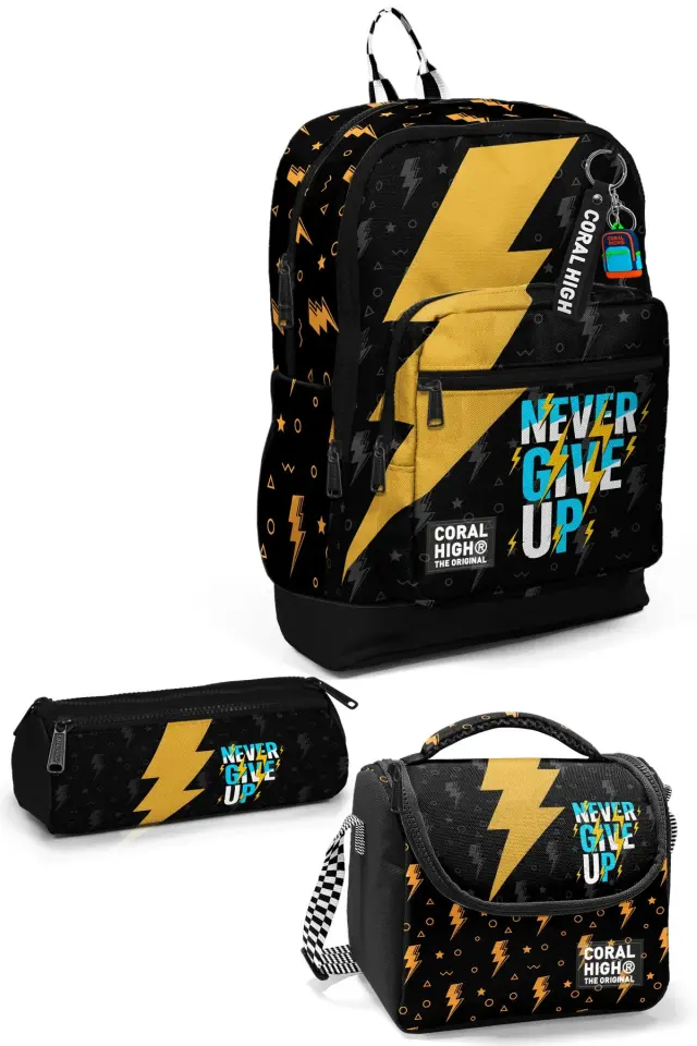 Coral High Kids Siyah Never Give Up Desenli 3’lü Okul Çanta Seti SET0133220 Adet