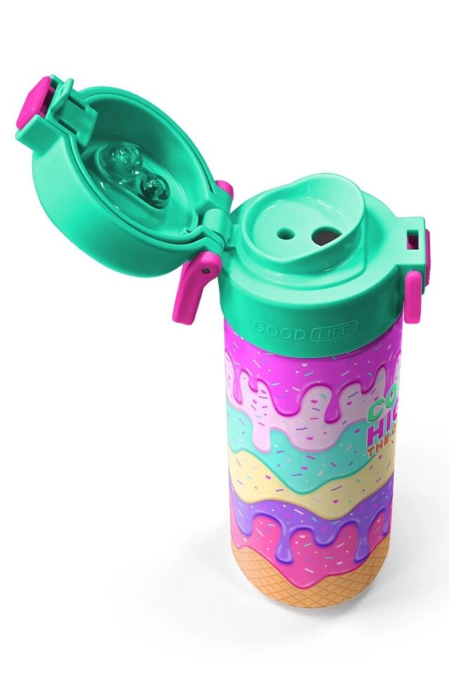 Coral High Kids Pembe Rengarenk Dondurma Desenli Pipetli ve Direkt İçim Çelik Termos 500 ml 31938 Adet
