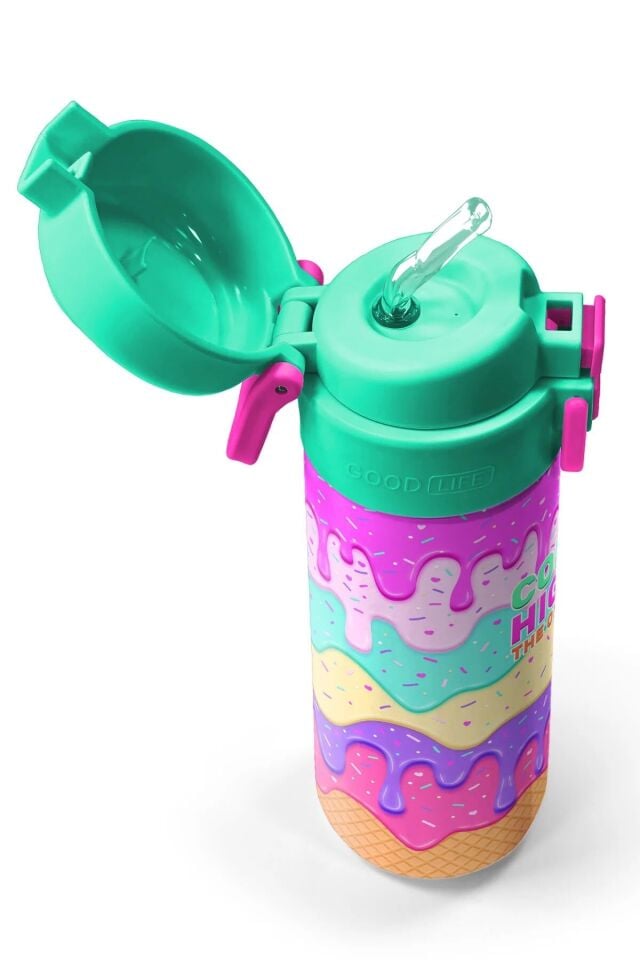 Coral High Kids Pembe Rengarenk Dondurma Desenli Pipetli ve Direkt İçim Çelik Termos 500 ml 31938 Adet