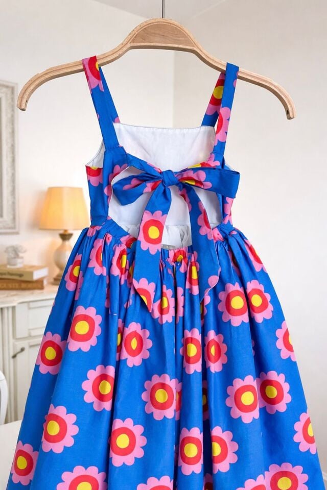 Mavi Çicekli Elbise 5yaş