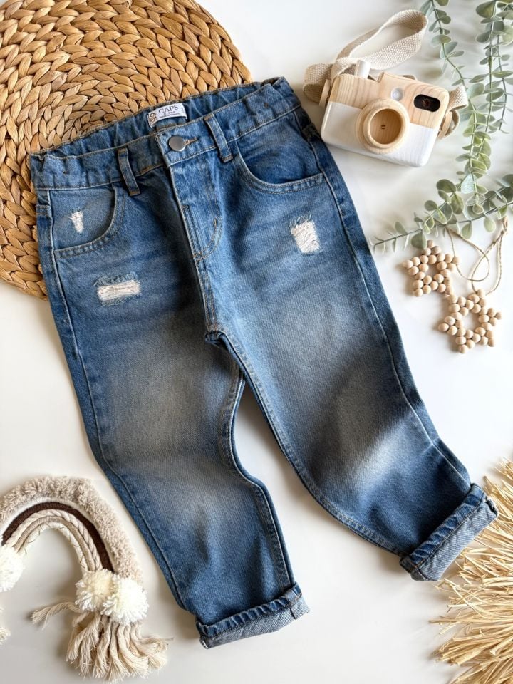 Unisex Yırtık Jean