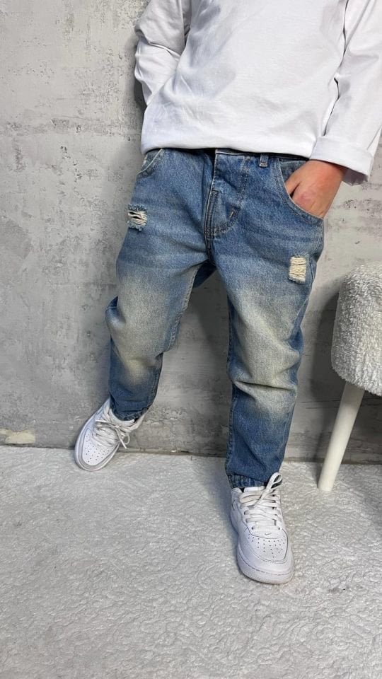 Unisex Yırtık Jean