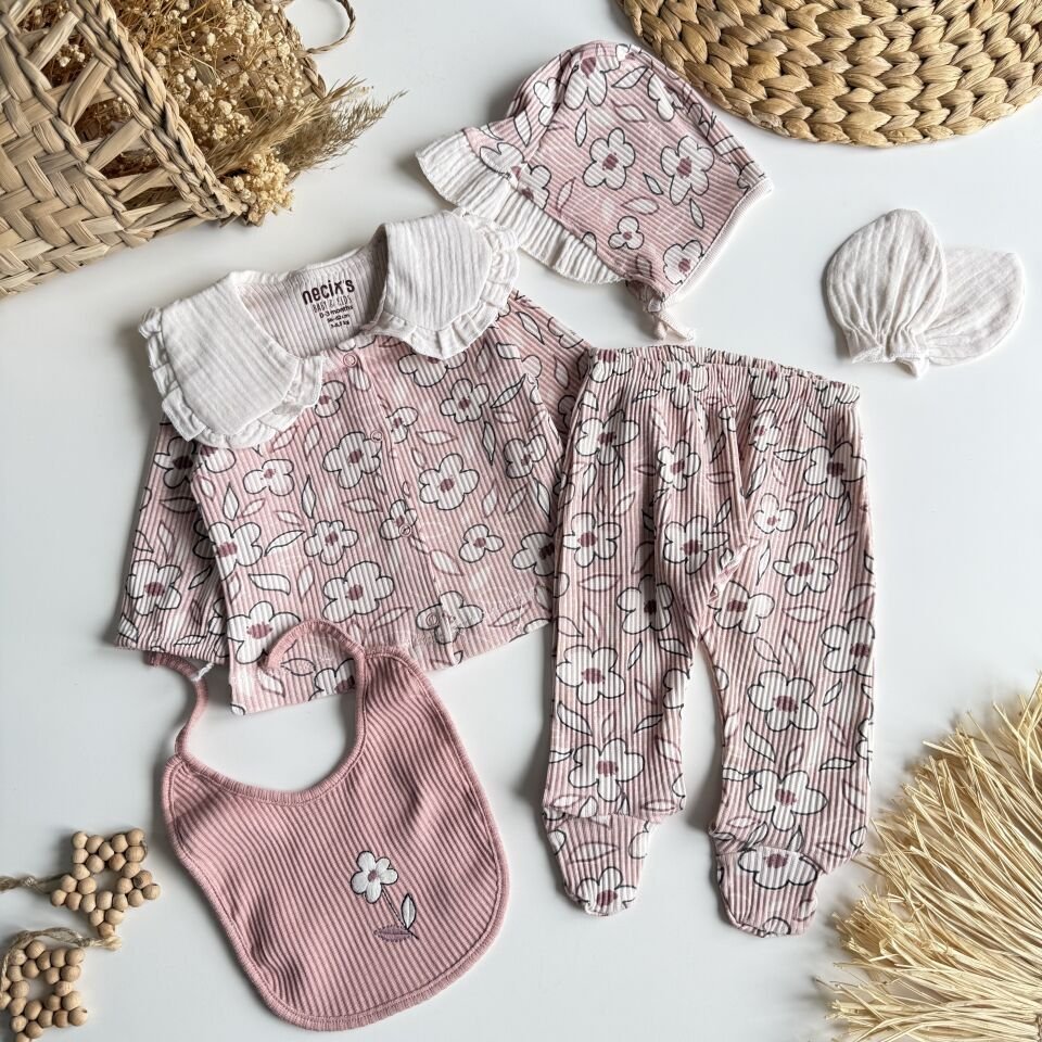 Kız Bebek Hastane Çıkışı Beşli Set