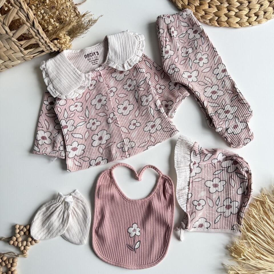 Kız Bebek Hastane Çıkışı Beşli Set