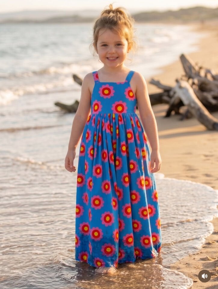 Mavi Çicekli Elbise 5yaş