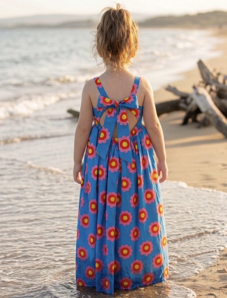 Mavi Çicekli Elbise 5yaş