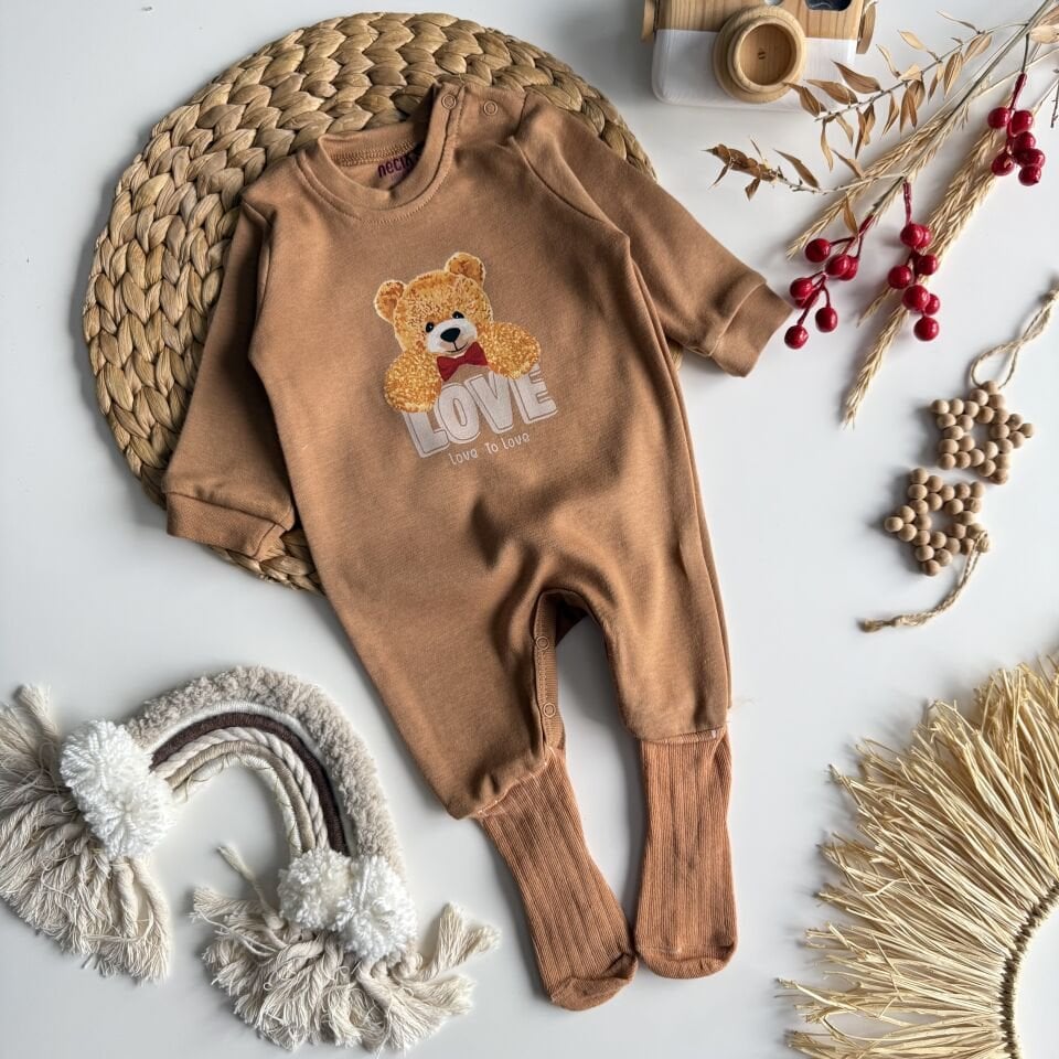 Ayıcıklı Erkek Bebek Üçlü Tulum