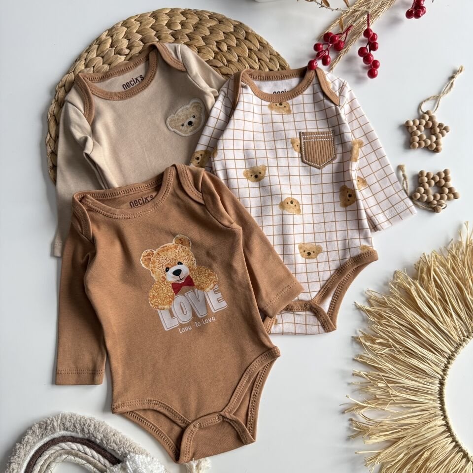 Ayıcıklı Bebek Üçlü Body