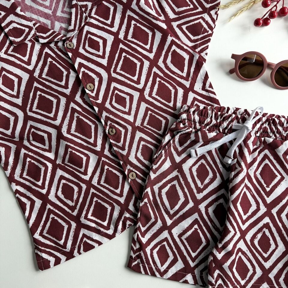 Bordo Keten Gömlek Takım 6-7 YAŞ
