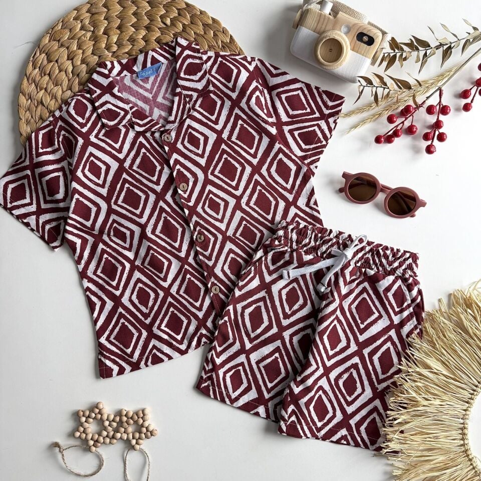 Bordo Keten Gömlek Takım 6-7 YAŞ