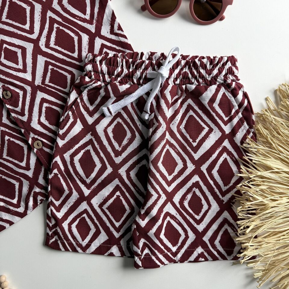 Bordo Keten Gömlek Takım