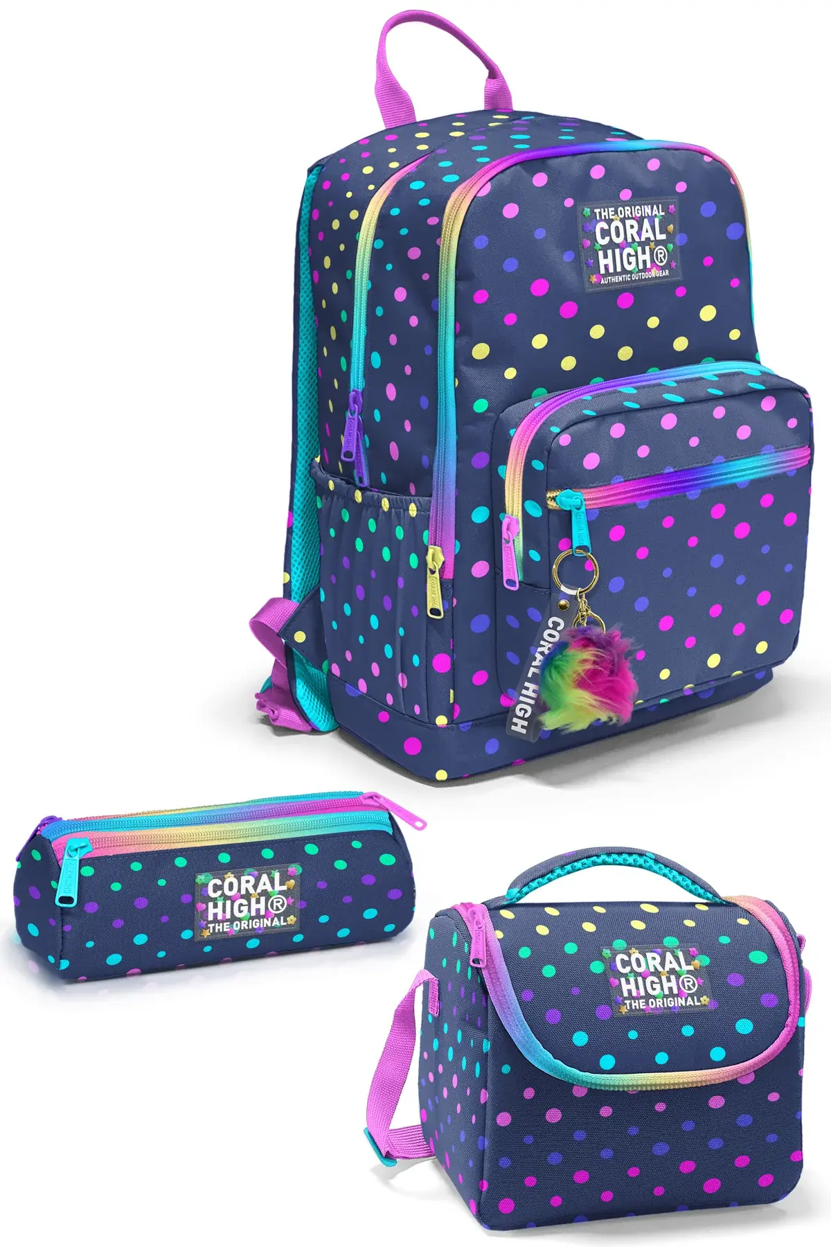 Coral High Lacivert Renkli Puantiyeli 3’lü Okul Çanta Seti SET0123672 Adet